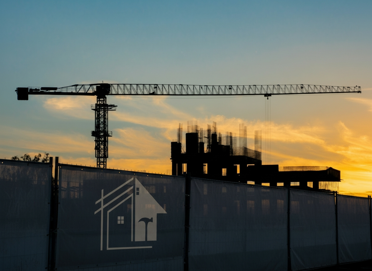 Baukran im Sonnenuntergang - Fortschritt mit BuildWise